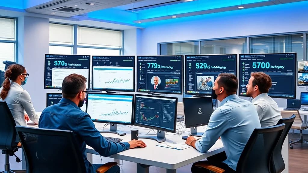 Equipo de diseñadores web y marketing digital en oficina moderna de Miami